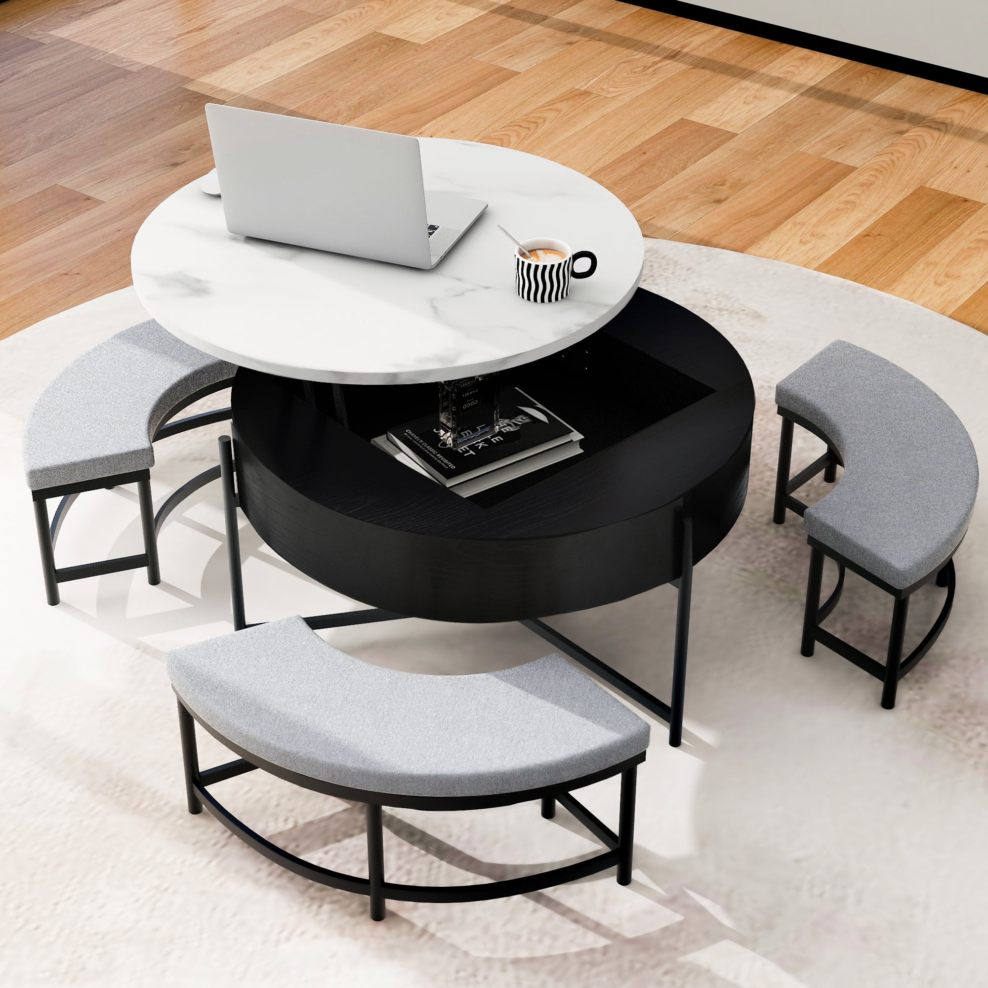 Marble Coffee Table Set featuring Lift Top Seating
