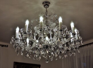 Maria Theresa Chandelier 12 Lights and Glass Covered Silver Arms