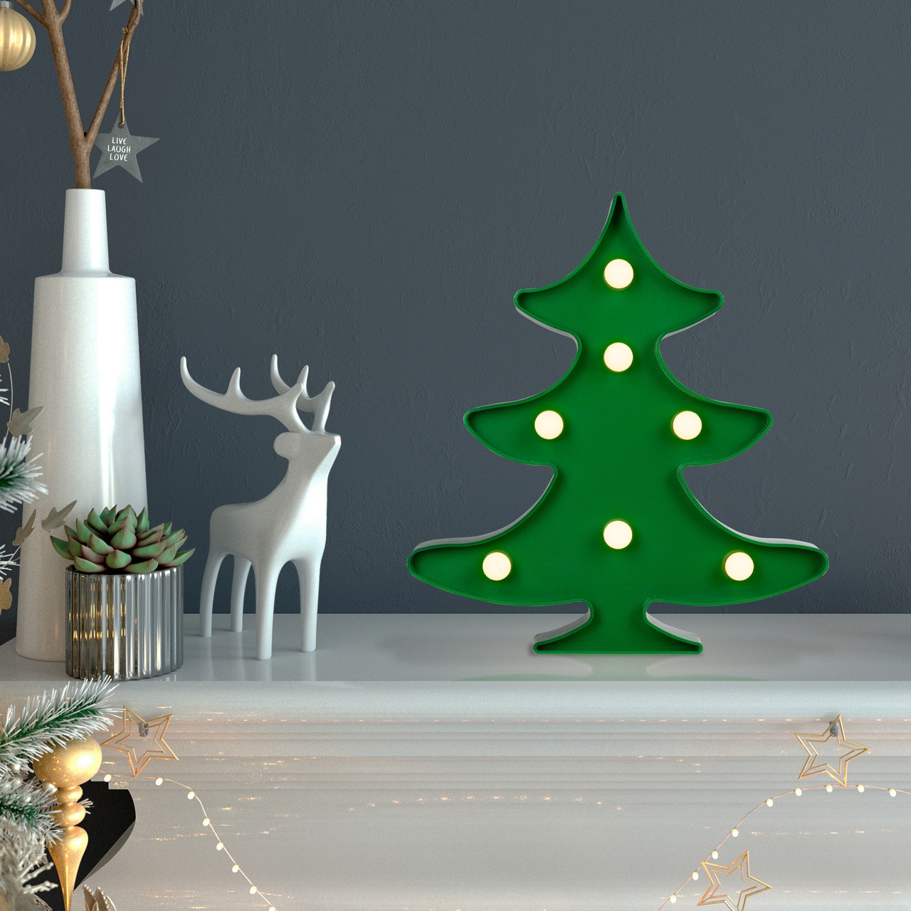 Marquee Sign Tree Silhouette with Forest Green LED Lighting