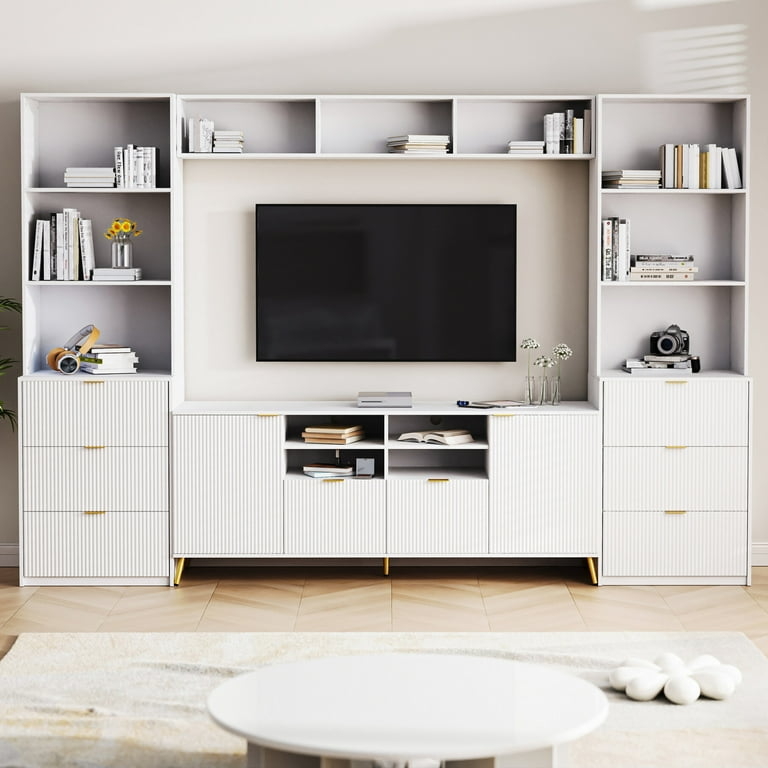 Media Wall Unit Fluted Texture Gold Tapered Legs