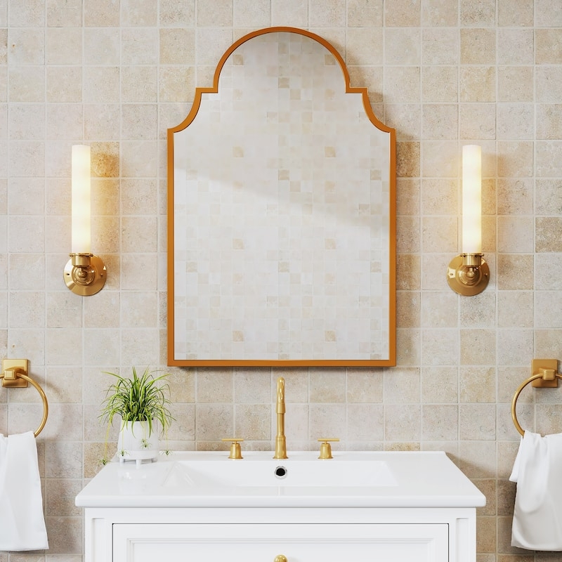 Medicine Cabinet: Tiered Shoulders Arched Top Gold Metal