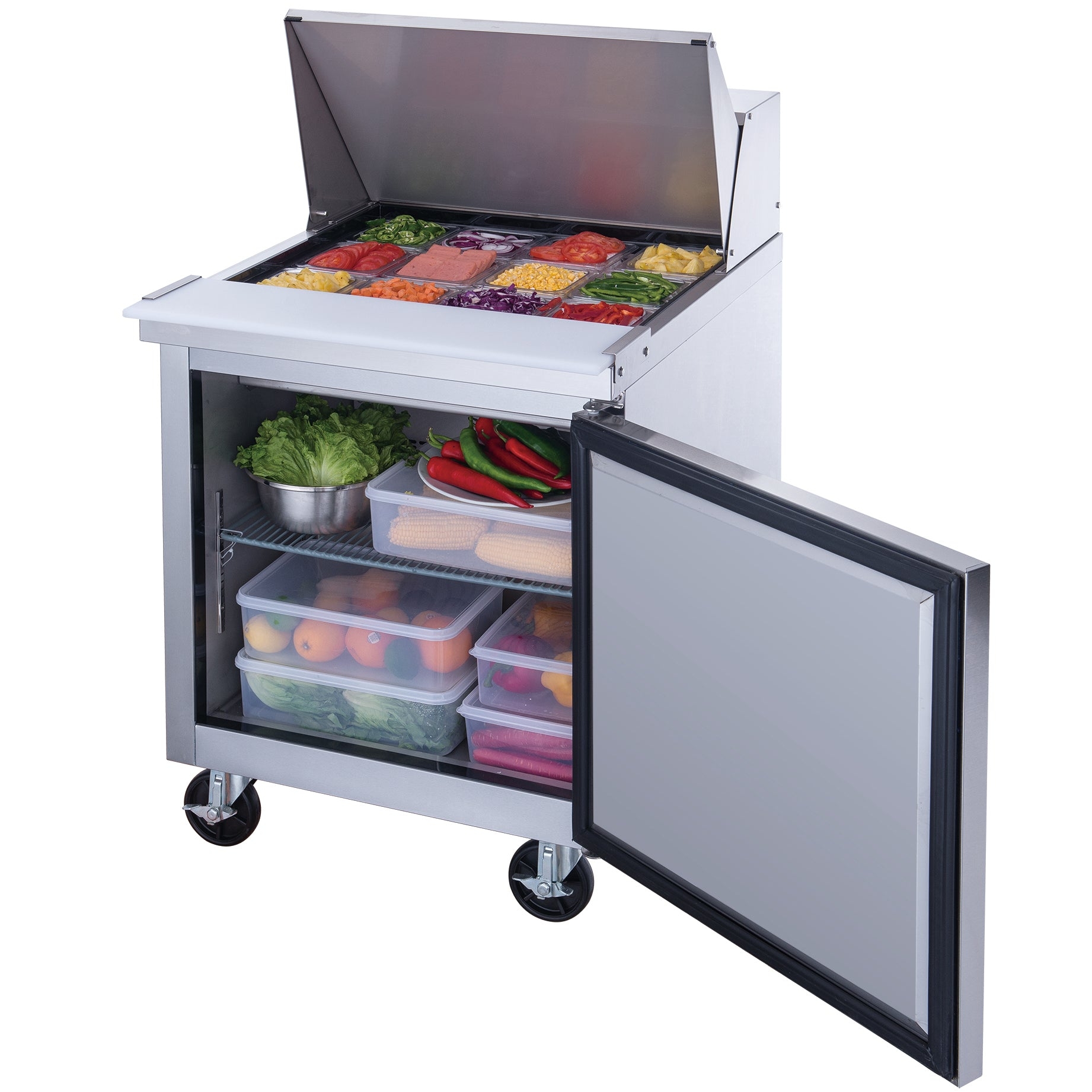 Mega Top Prep Table with 12 Pan Capacity and 12 Pan Food Prep Cooler