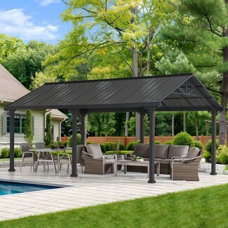 Metal Carport Gazebo Peaked Gable Roof and Six Post Frame