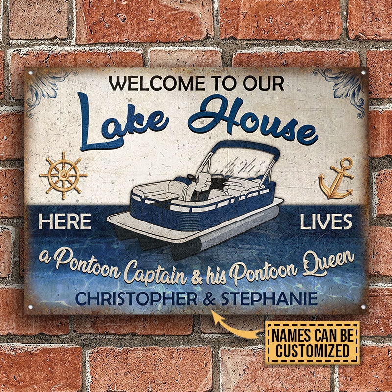 Metal Sign Pontoon Boat Illustration Custom Nautical Metal Art