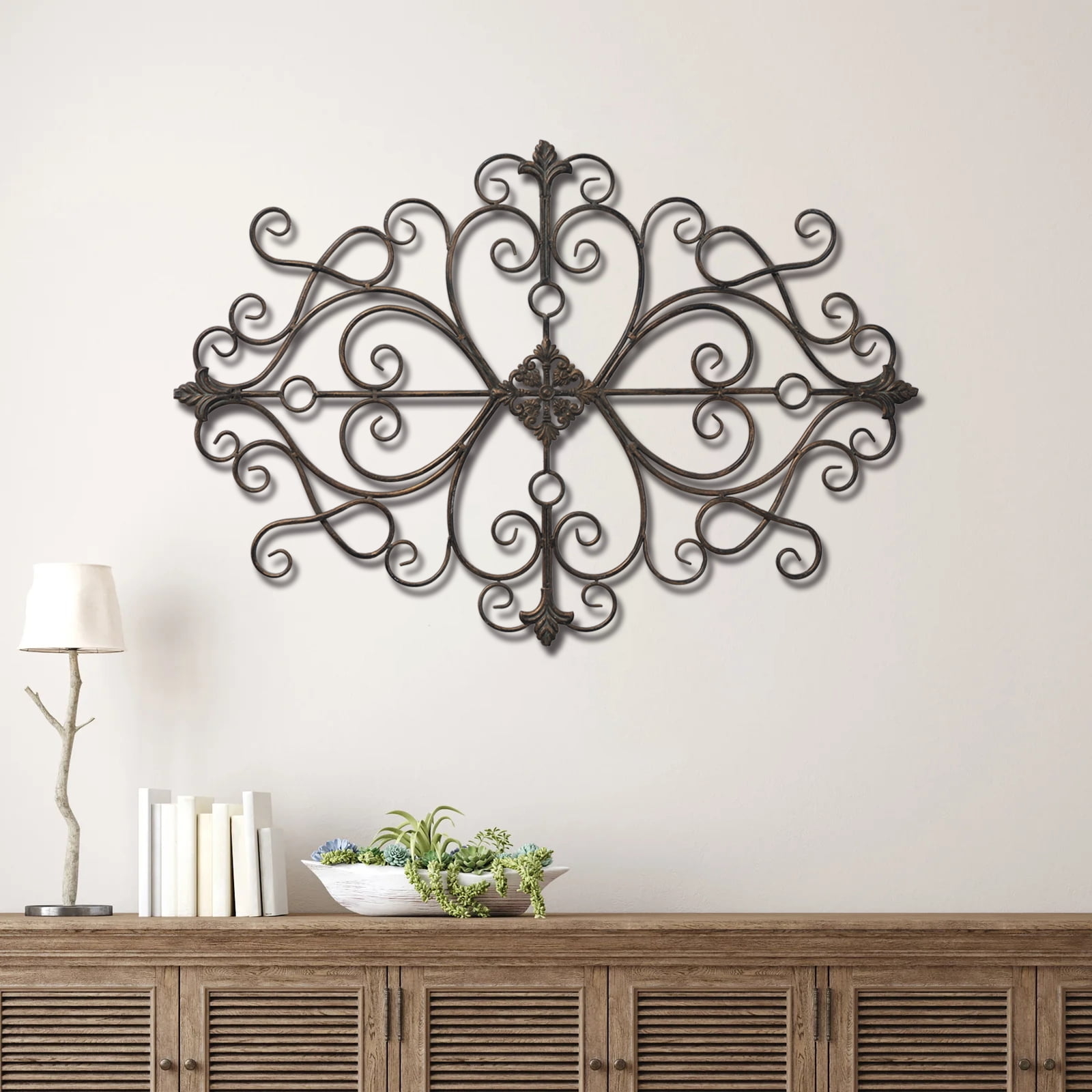 Metal Wall Art Dark Bronze Symmetrical Vintage Scroll Art