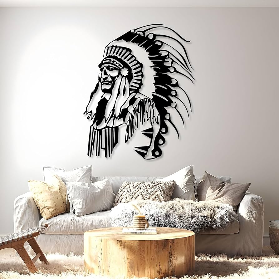 Metal Wall Art: Native American Chief Silhouette Decor