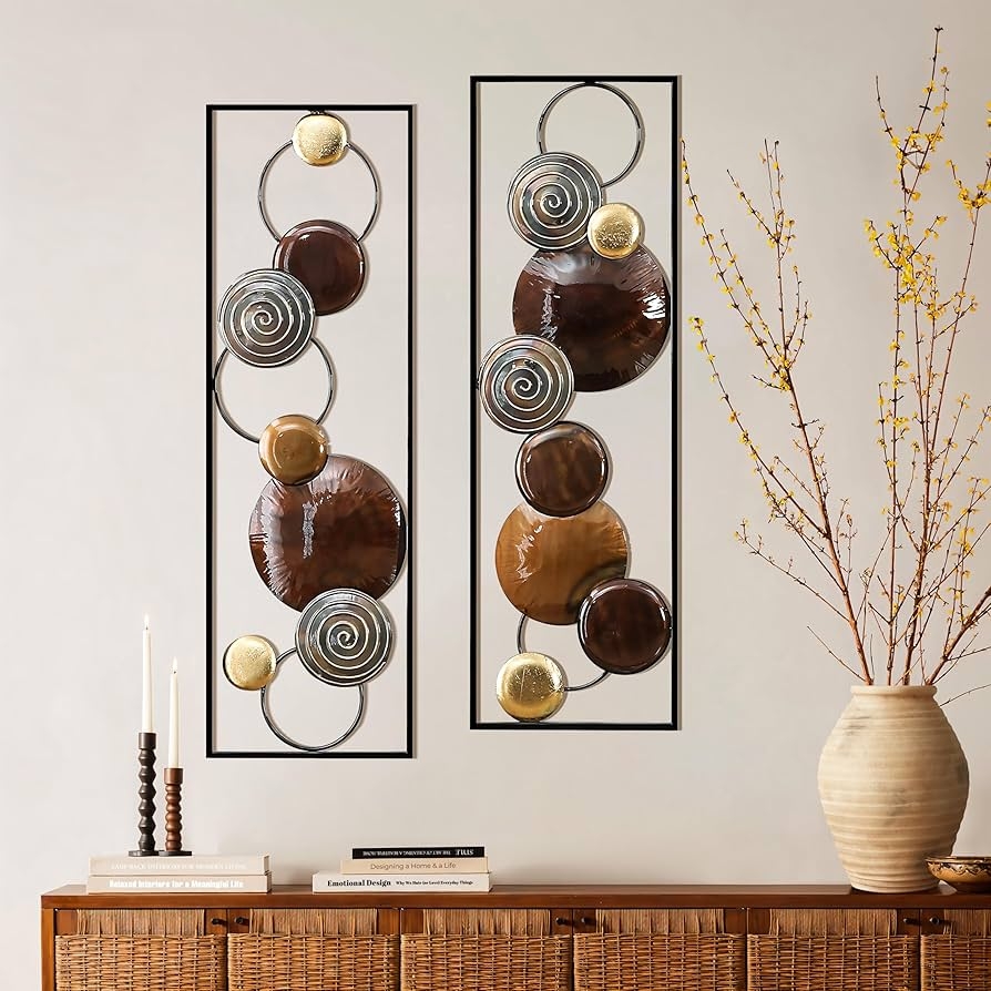 Metal Wall Art Spiral Etched Disks Abstract Sculpture