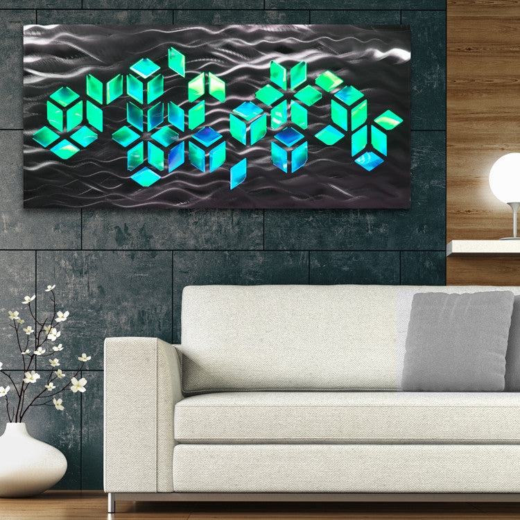 Metal Wall Art with Wavy Texture and Backlit Geometric Cutouts