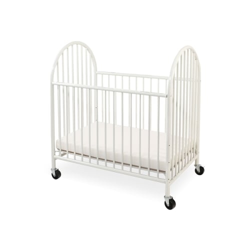 Mini Crib Arched End Panels Swivel Casters Portable White Bed