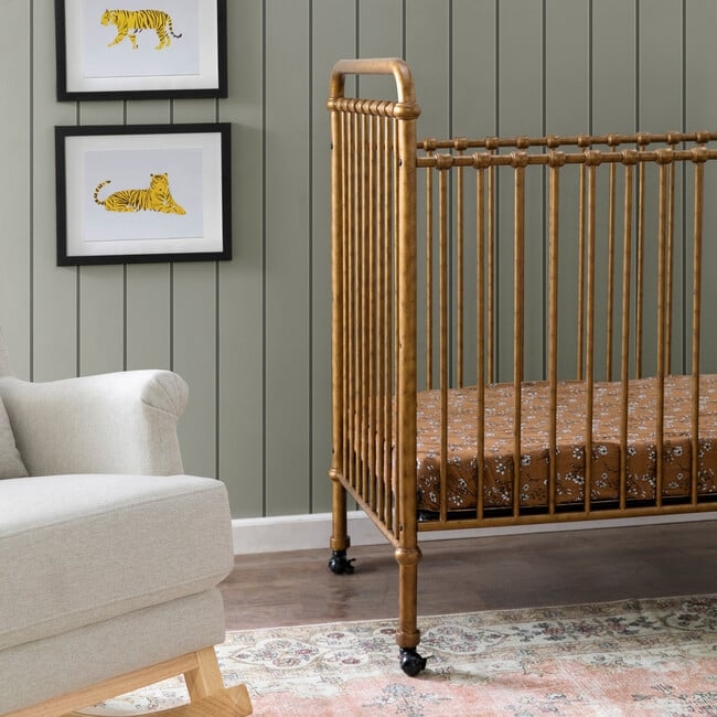 Mini Crib Compact Mini Size with Brushed Gold Finish Spindled
