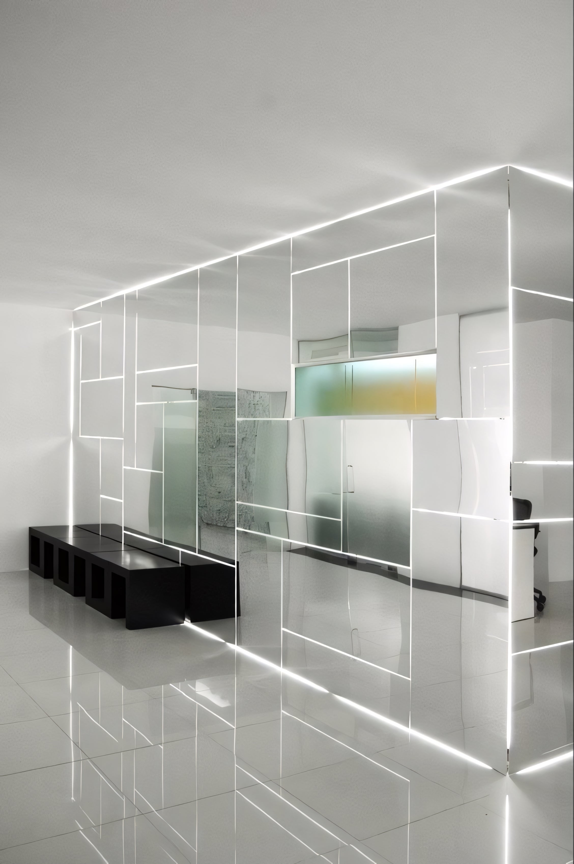 Mirror Wall Panel: LED Grid Lighting and Futuristic Design