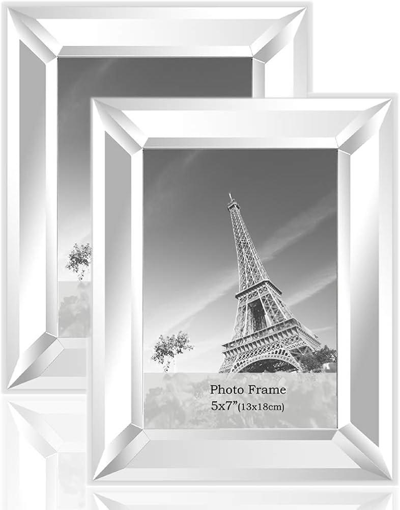 Mirrored Frame Stepped Profile 5x7 Beveled Mirror Set