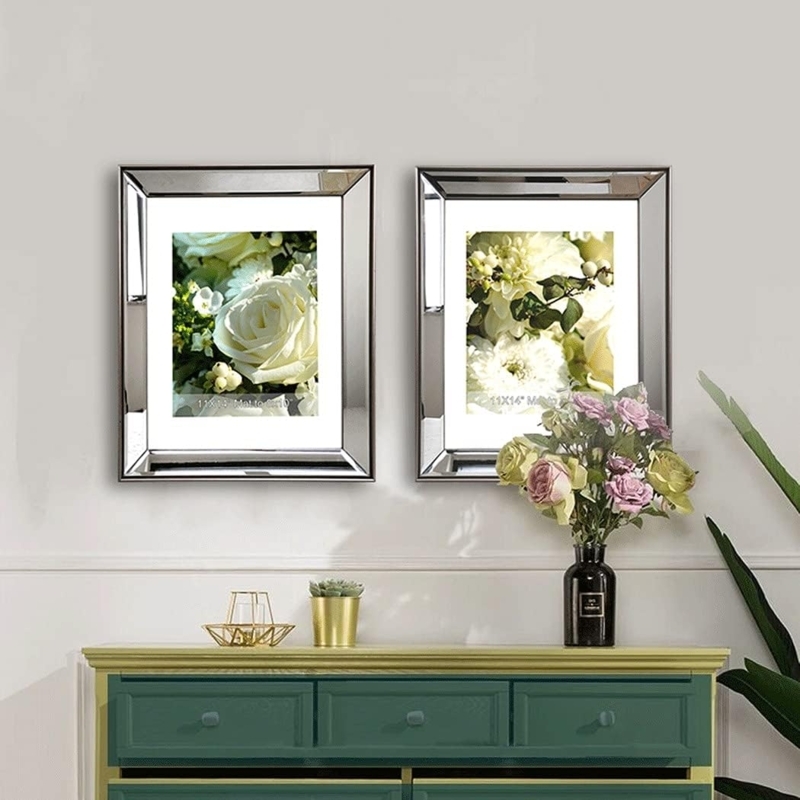 Mirrored Picture Frame Gold Accent Trim Modern Wall Decor
