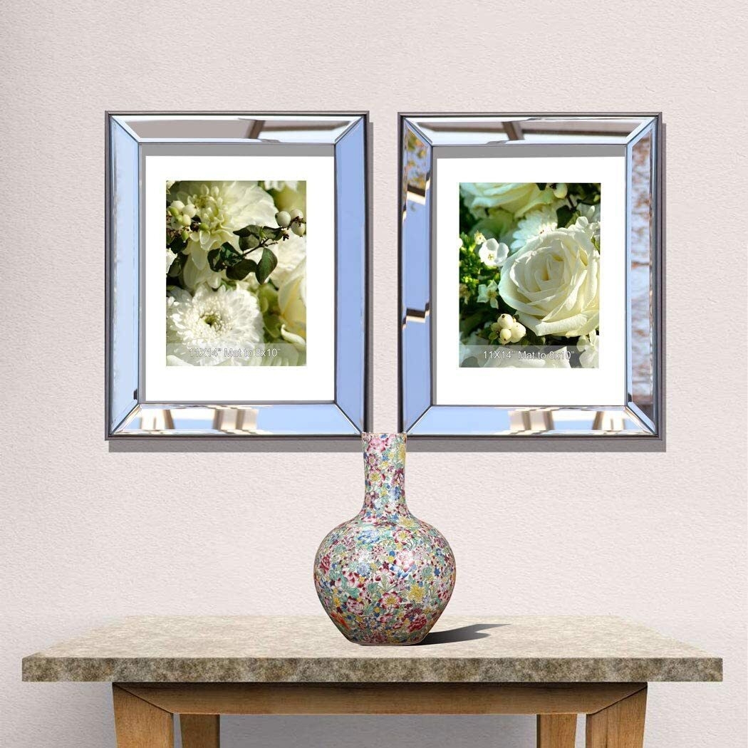 Mirrored Picture Frame Stone Top Console Tabletop Set