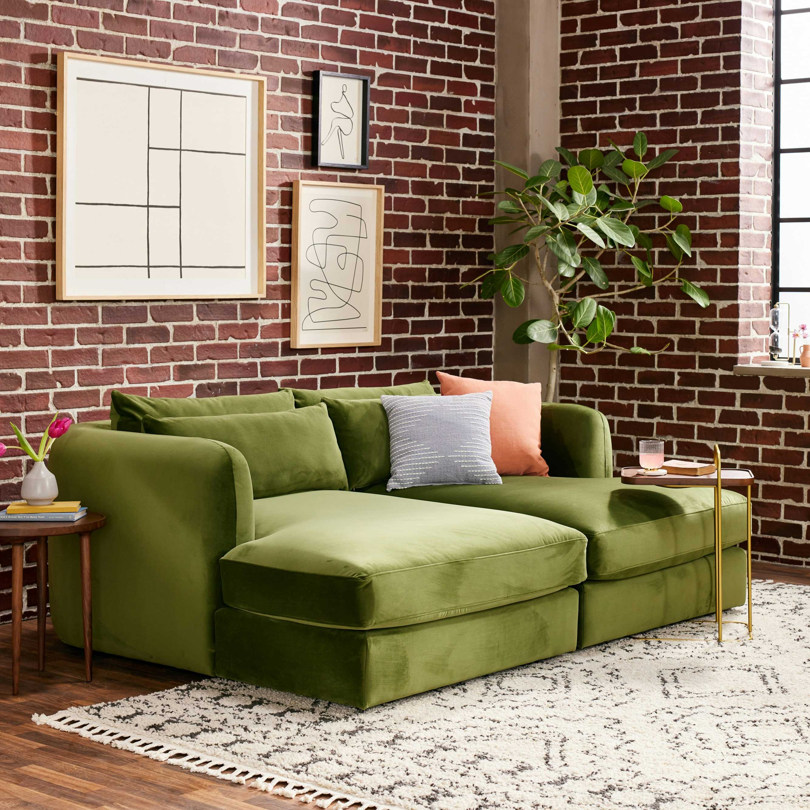 Modular Daybed in Forest Green Velvet for Industrial Lofts