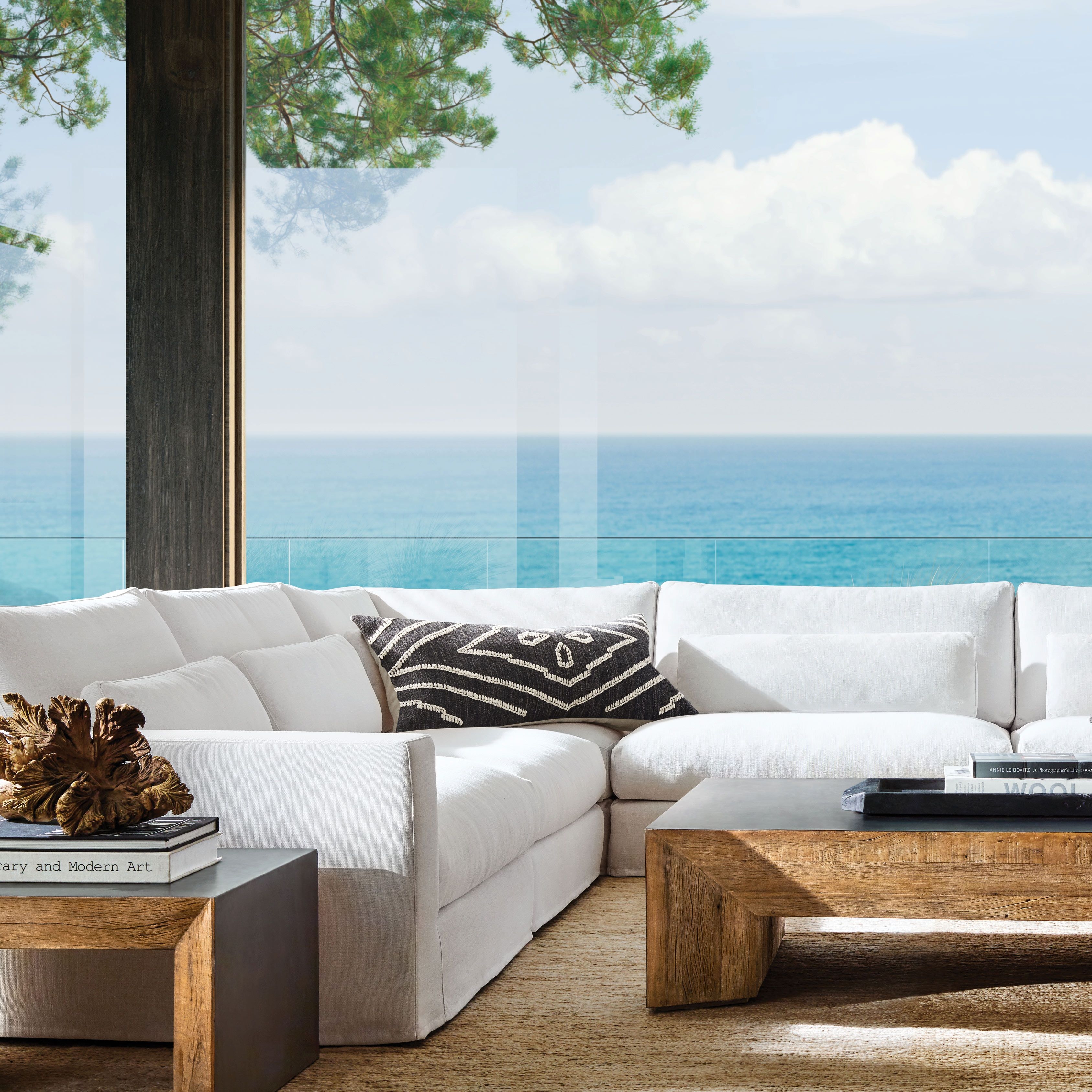 Modular Sectional Sofa Chunky Wood Frame Coastal Modular Sofa