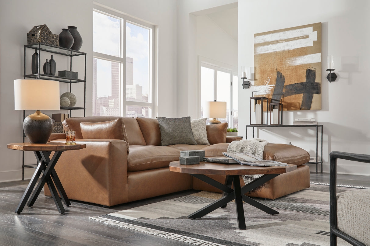 Modular Sectional X-Base Metal Legs Caramel Leather Sofa