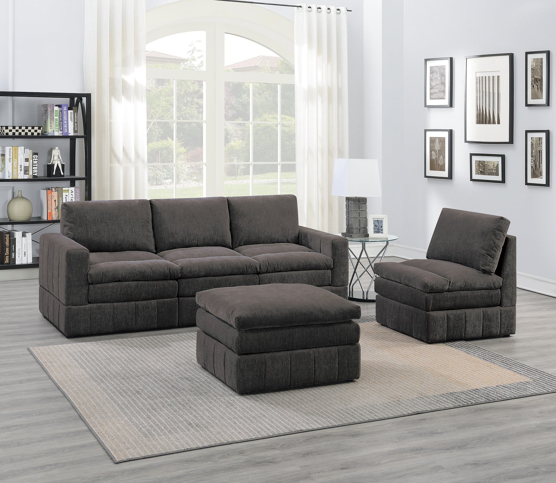 Modular Sofa Set Vertical Stitching Gray Sectional Seating