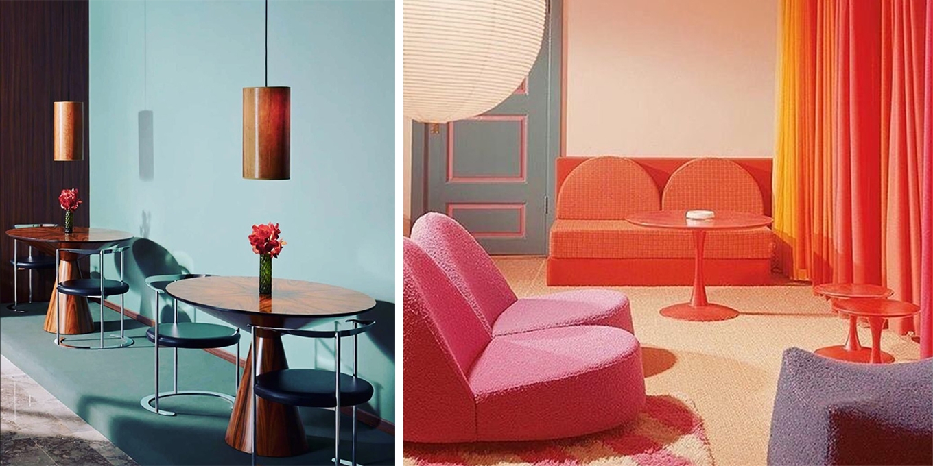 Modular Sofa With Conical Pedestals and Bold Color Blocking