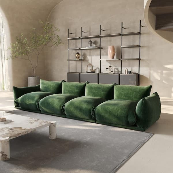 Modular Sofa With Puffy Cushions Low Slung Profile