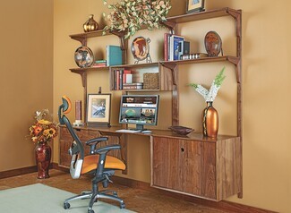 Modular Wall Unit with Wall Mounted Rails and Walnut Finish