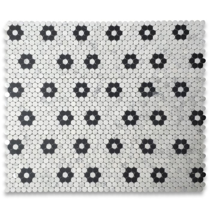 Mosaic Tile Carrara Marble Nero Marquina Rosette Sheet