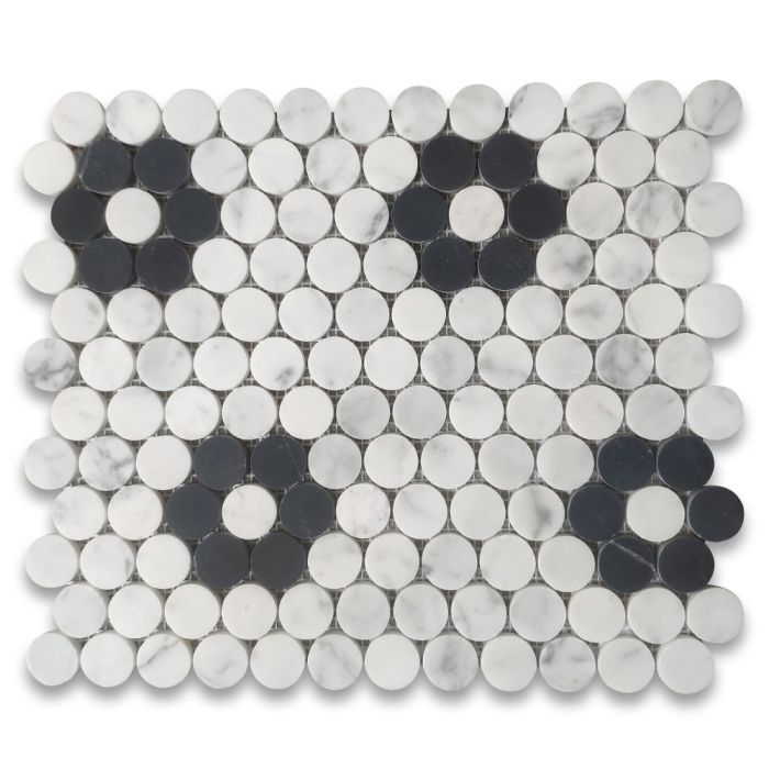 Mosaic Tile Honed Carrara Nero Marquina Rosette Design
