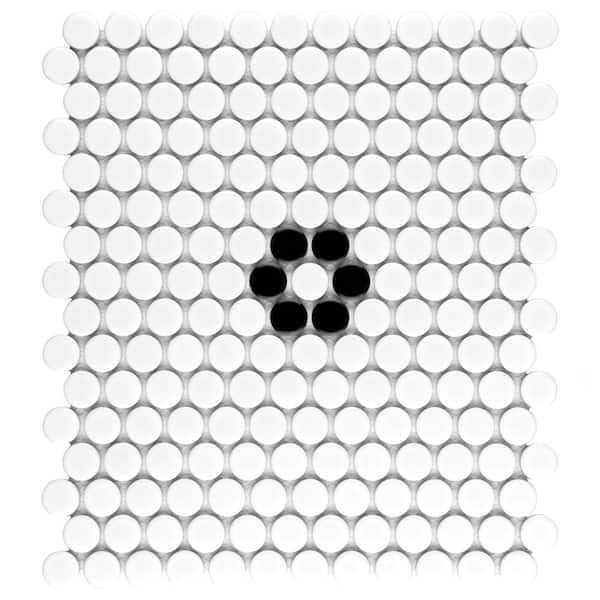 Mosaic Tile Interlocking Matte White Black Flower Motif