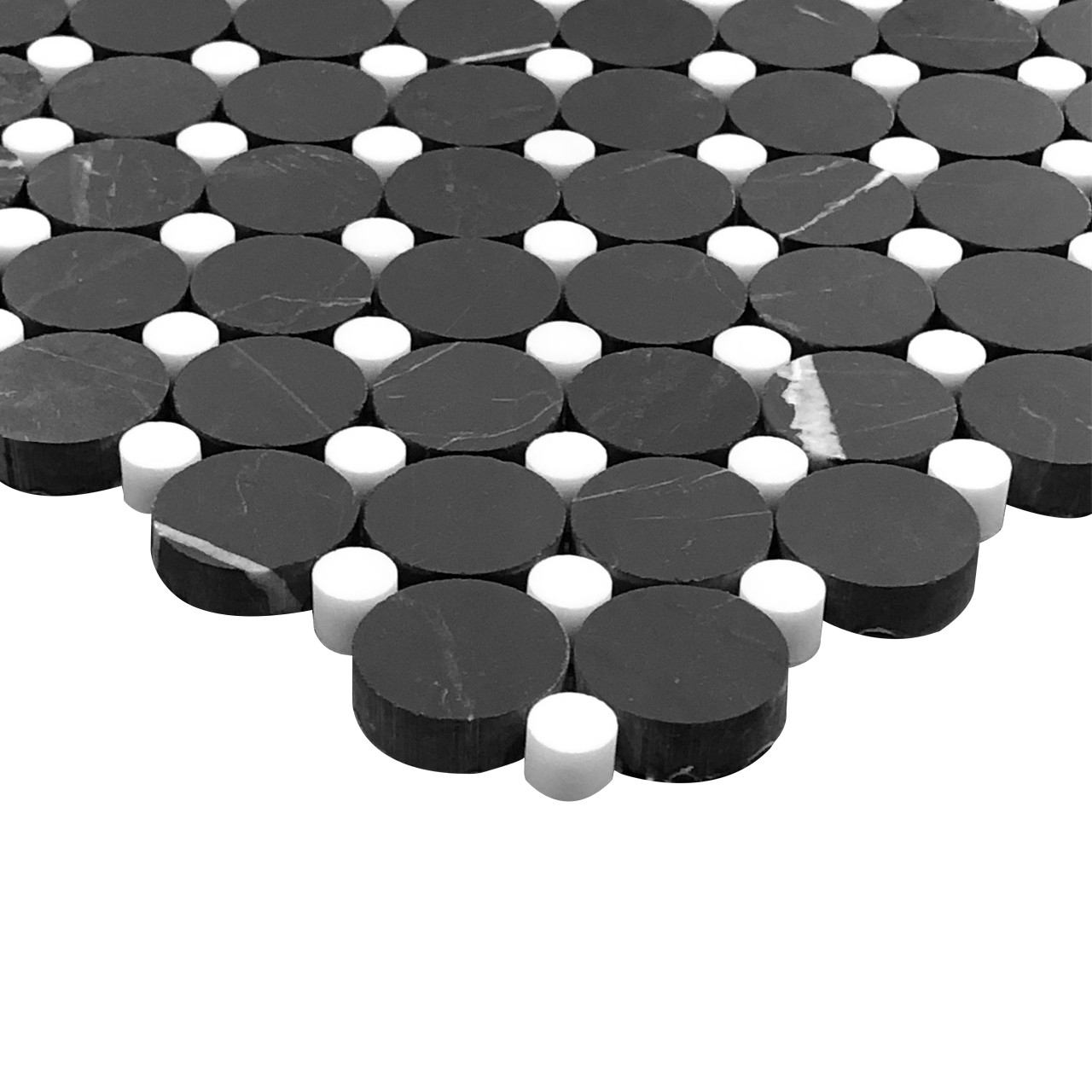 Mosaic Tile Matte Black Stone White Dolomite Accents
