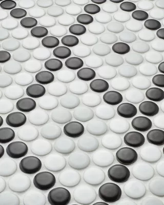 Mosaic Tile Matte Off White Black Geometric Zigzag Pattern