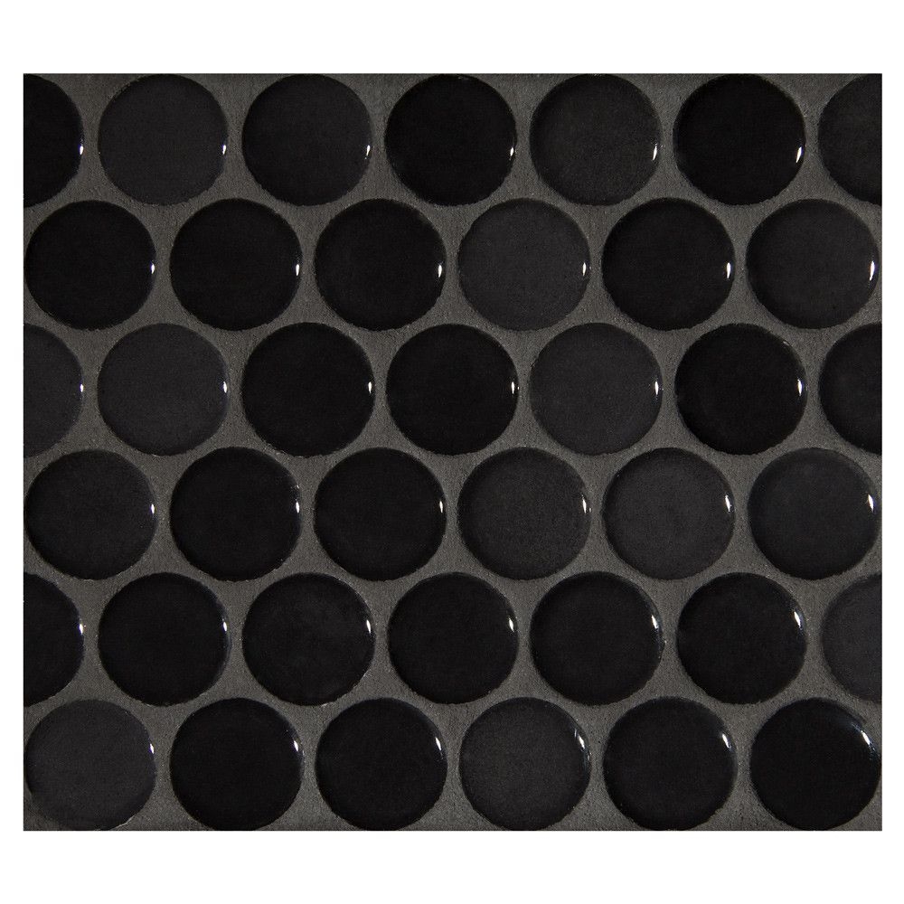 Mosaic Tile Midnight Black Glossy Porcelain Penny Rounds