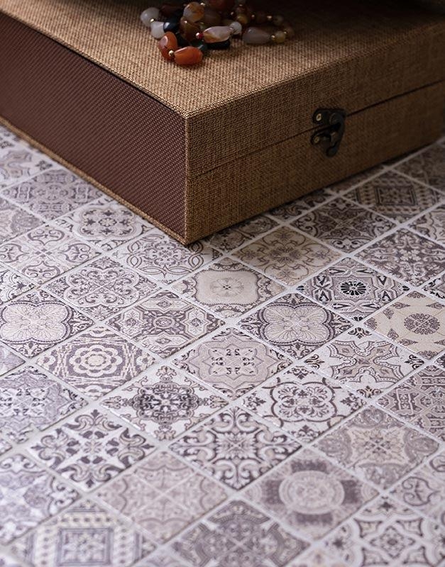 Mosaic Tile Patchwork Mandala Patterns in Neutral Beige
