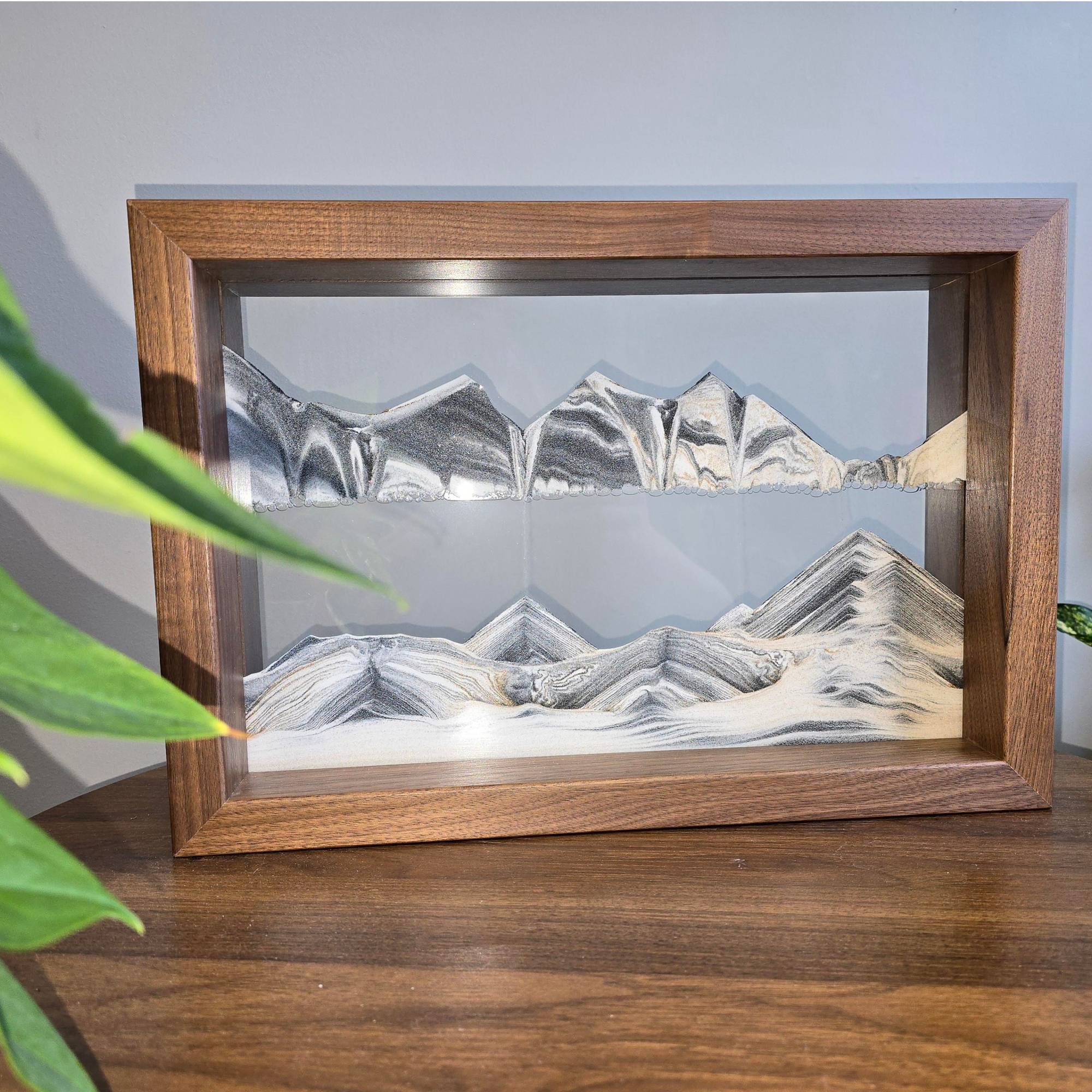 Moving Sand Art in Walnut Shadowbox Zen Desktop Accessory