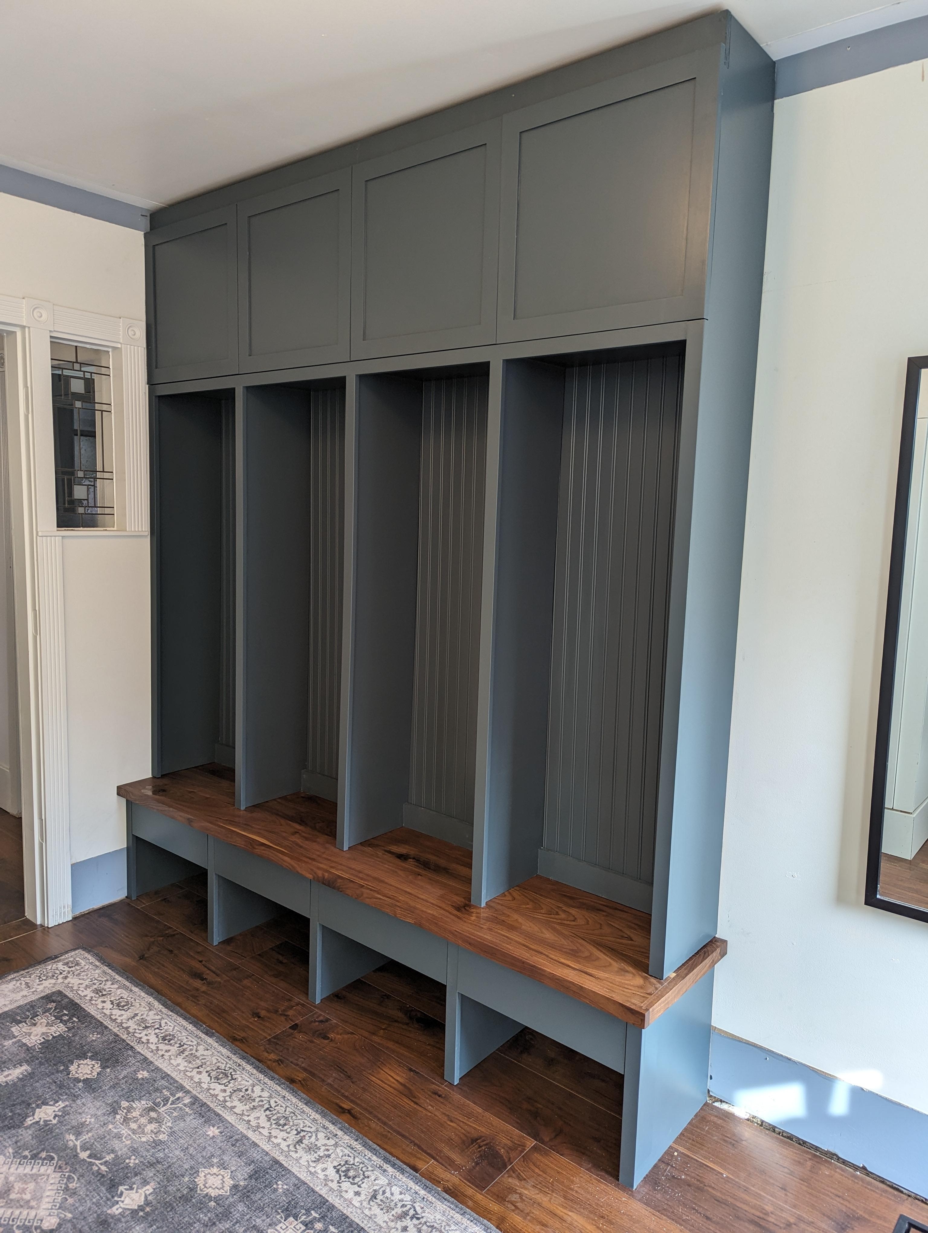 Mudroom Locker System with Slate Blue-Grey and Beadboard