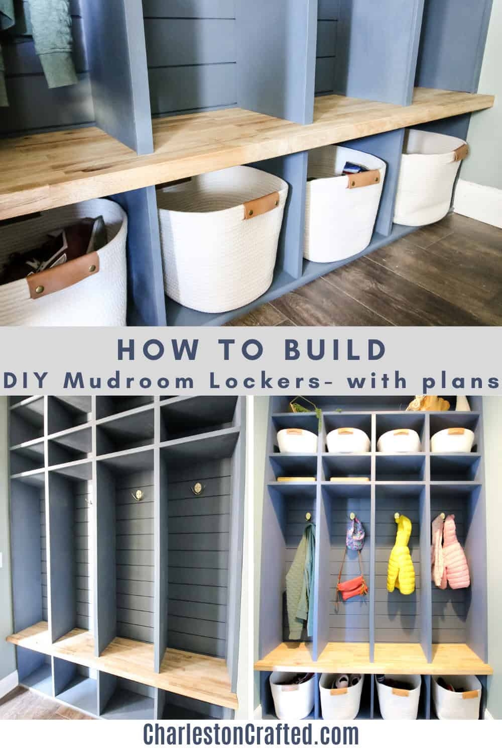 Mudroom Lockers with Shiplap Paneling and Built In Bench