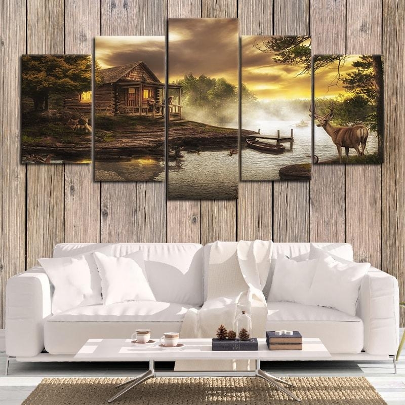 Multi Panel Canvas Art: 5-Piece Staggered Golden Hour Landscape