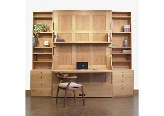 Murphy Bed Desk with Shaker Paneling and Flanking Bookshelves