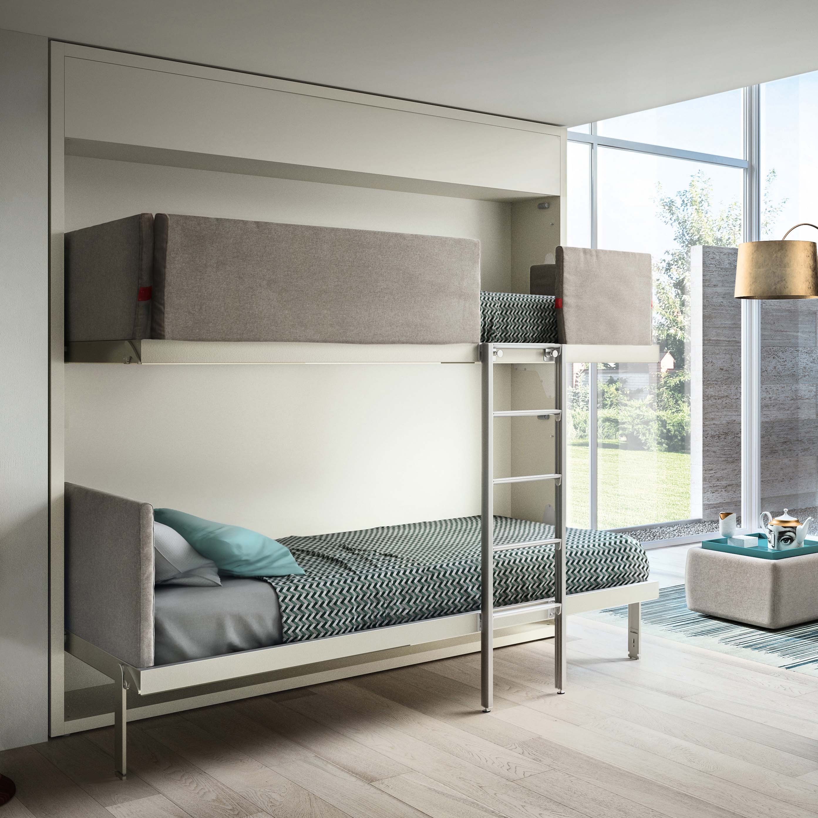 Murphy Bunk Bed has High Fabric Bolsters and Folding Bunks