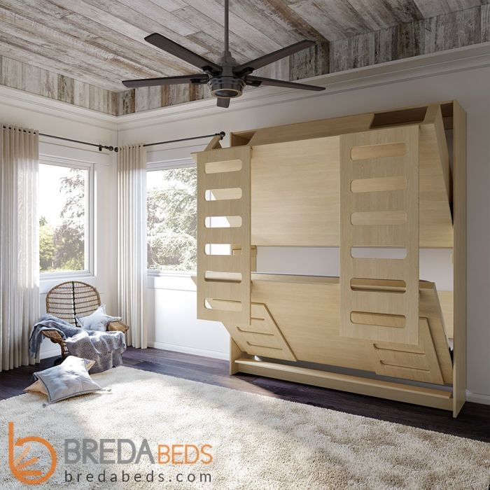 Murphy Bunk Bed with Integrated Cutout Ladder in Blonde Wood