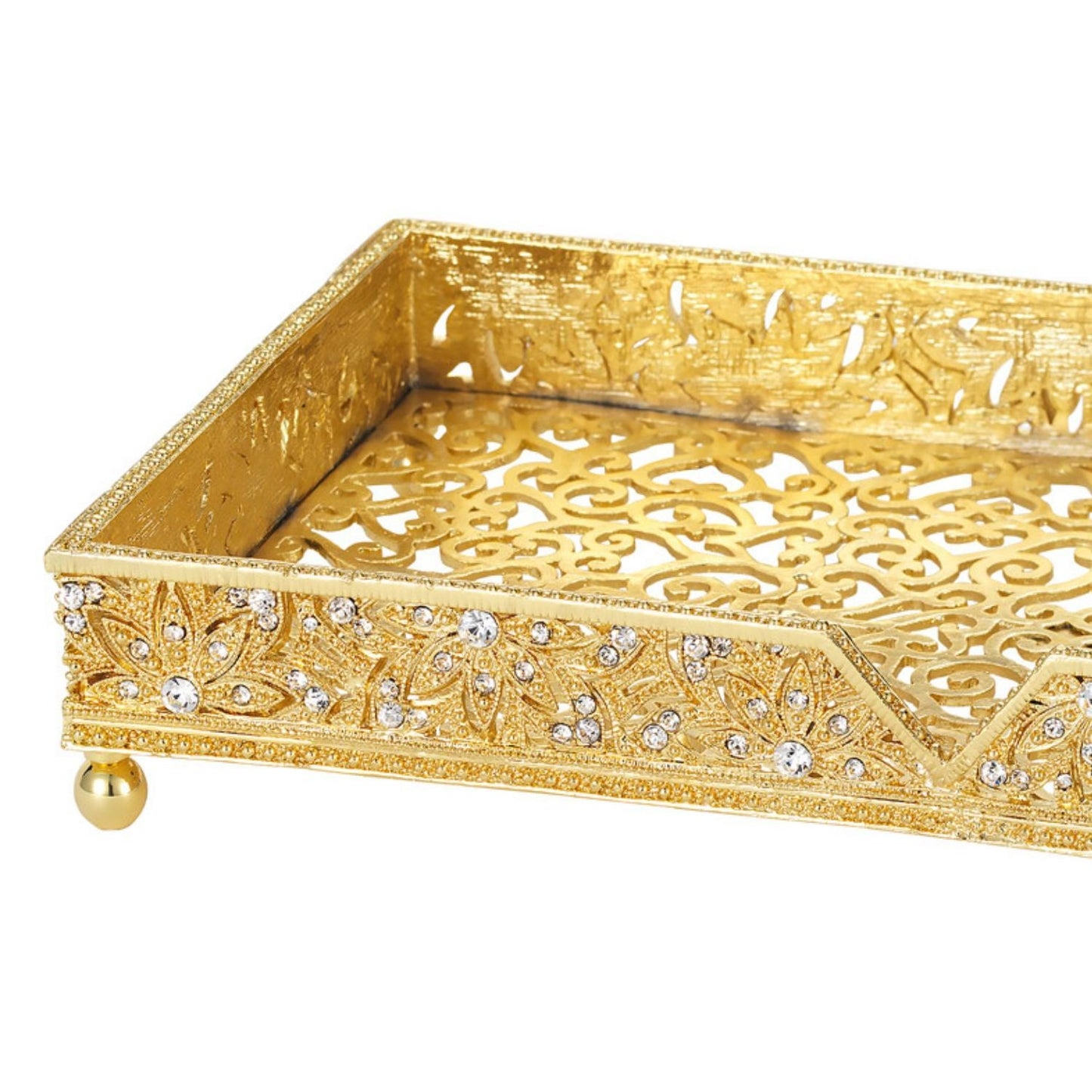 Napkin Holder Crystal Filigree Gold Floral Glam Tray