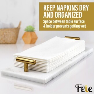 Napkin Holder White Marble Gold T-Bar Handle Luxury Tray