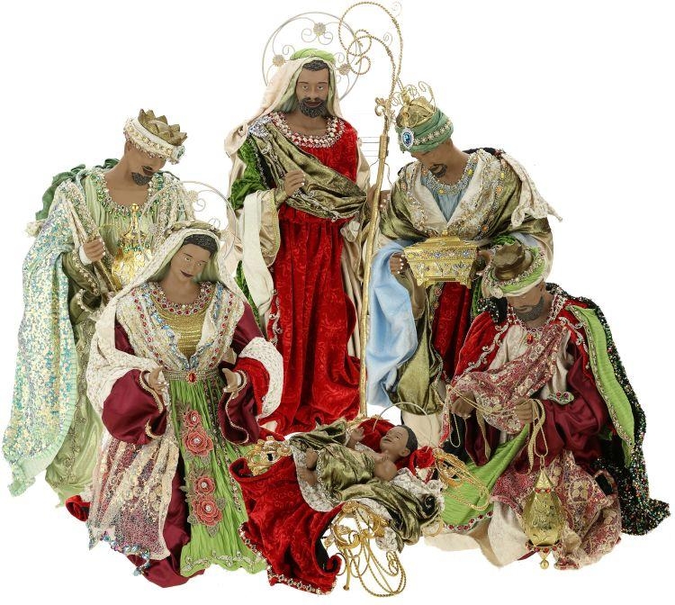 Nativity Scene: Velvet Religious Display and Ornate Robes