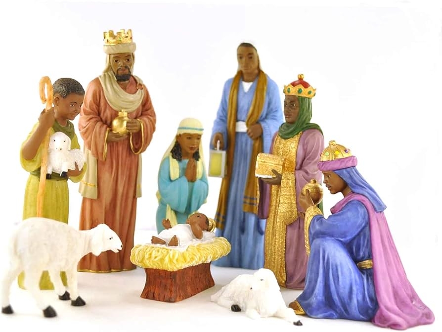 Nativity Set: 9pc African American Nativity with Gold Accents