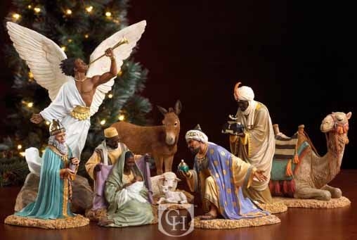 Nativity Set: Detailed Resin African American Holy Family