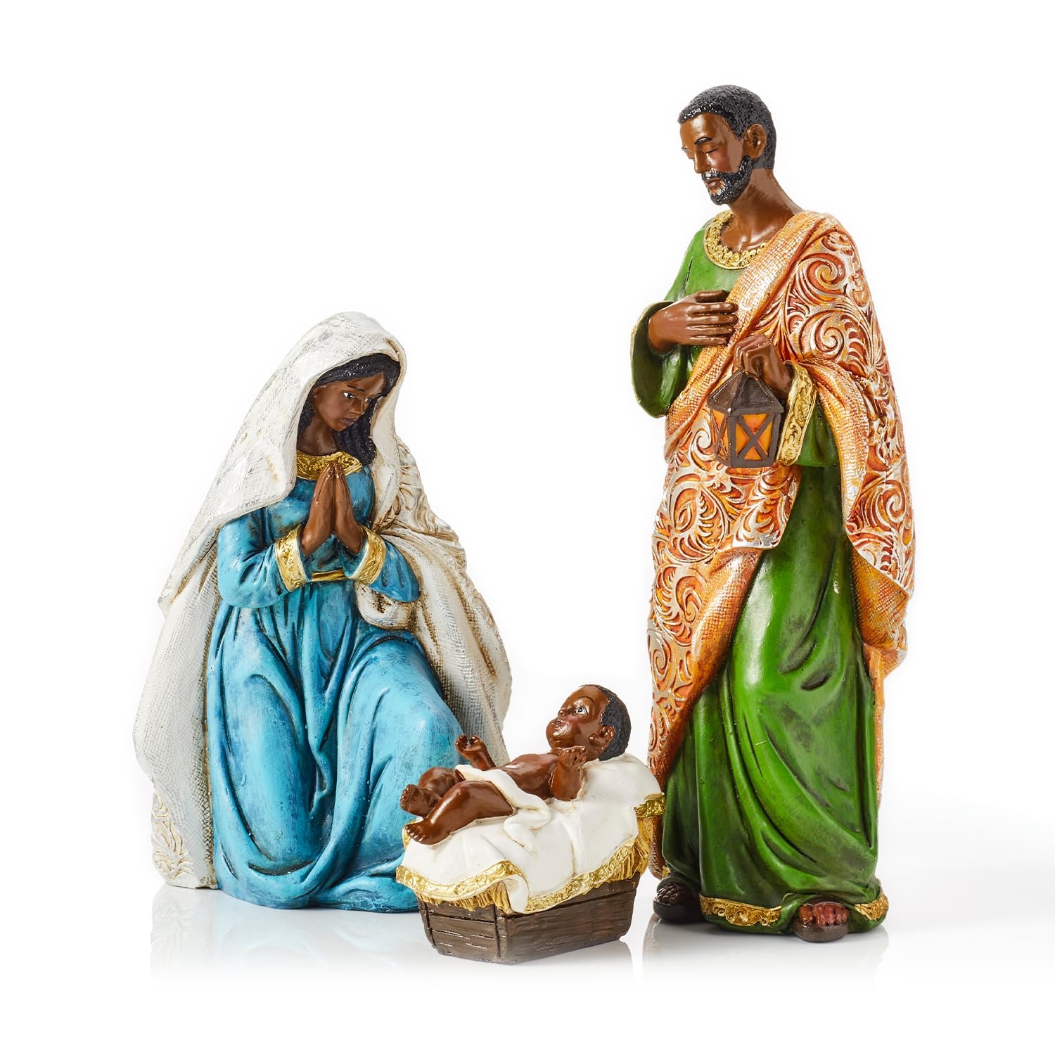 Nativity Set: Gold Scrollwork Vibrant Textiles Nativity Set