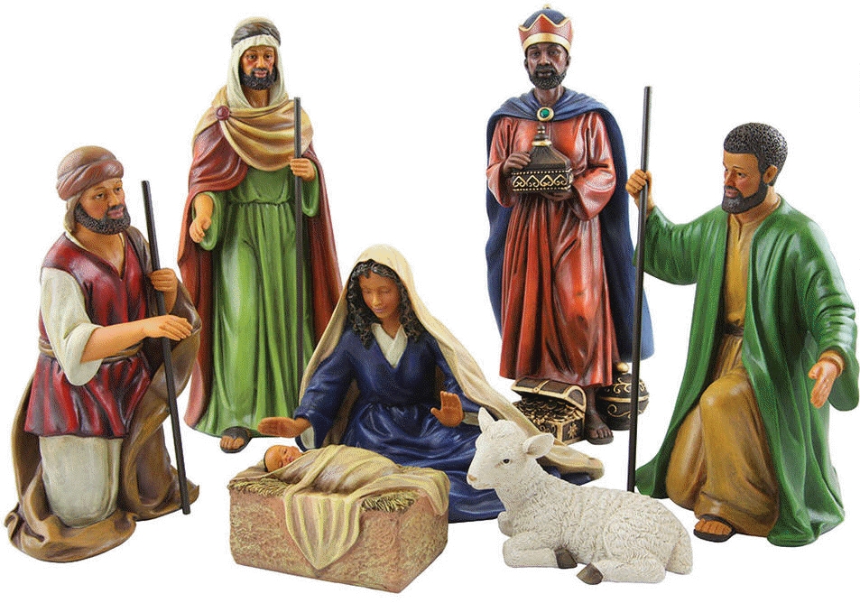 Nativity Set: Hand Painted 7 Piece Emmanuel Nativity Scene