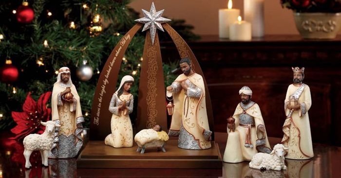 Nativity Set: Metallic Swirl Arched Script Nativity Scene