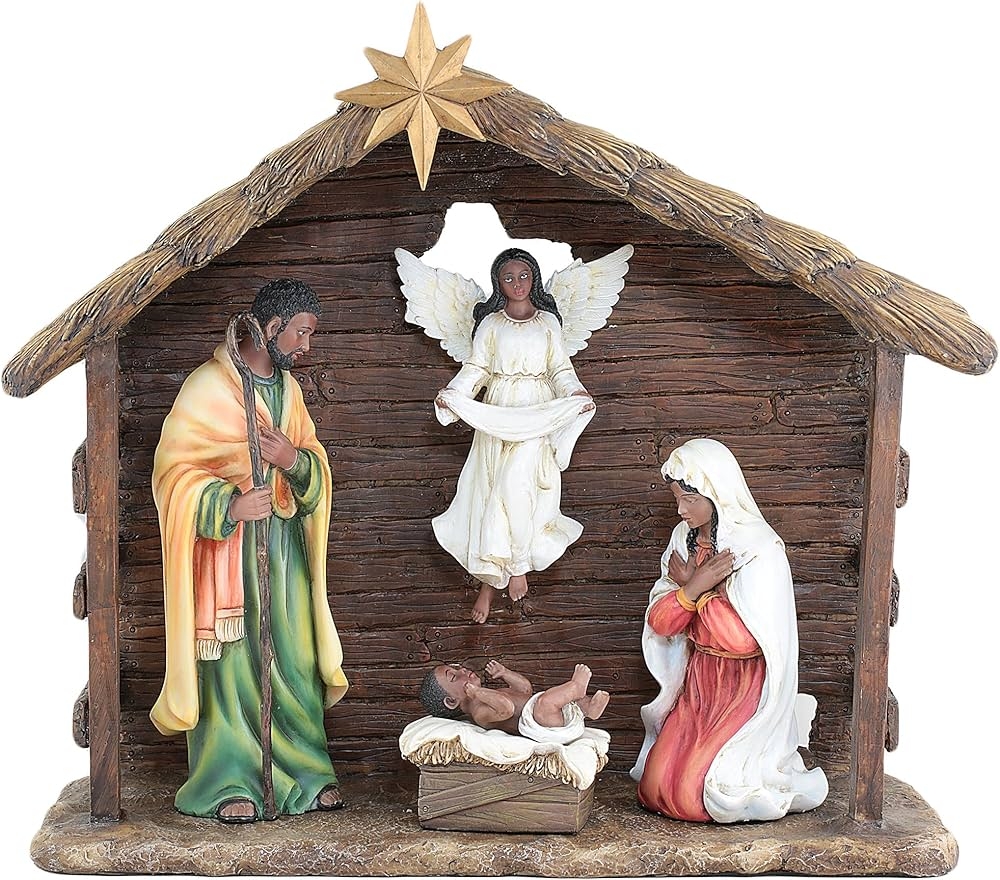 Nativity Set: Thatched Roof African American Nativity Set