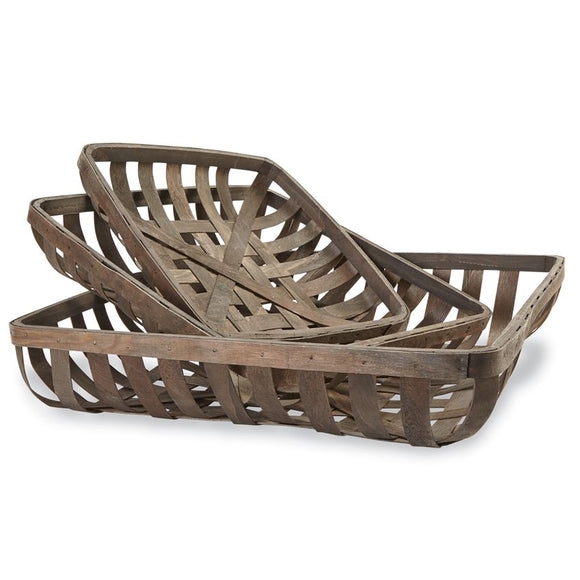 Nesting Baskets Tobacco Brown Open Weave Wood Tray
