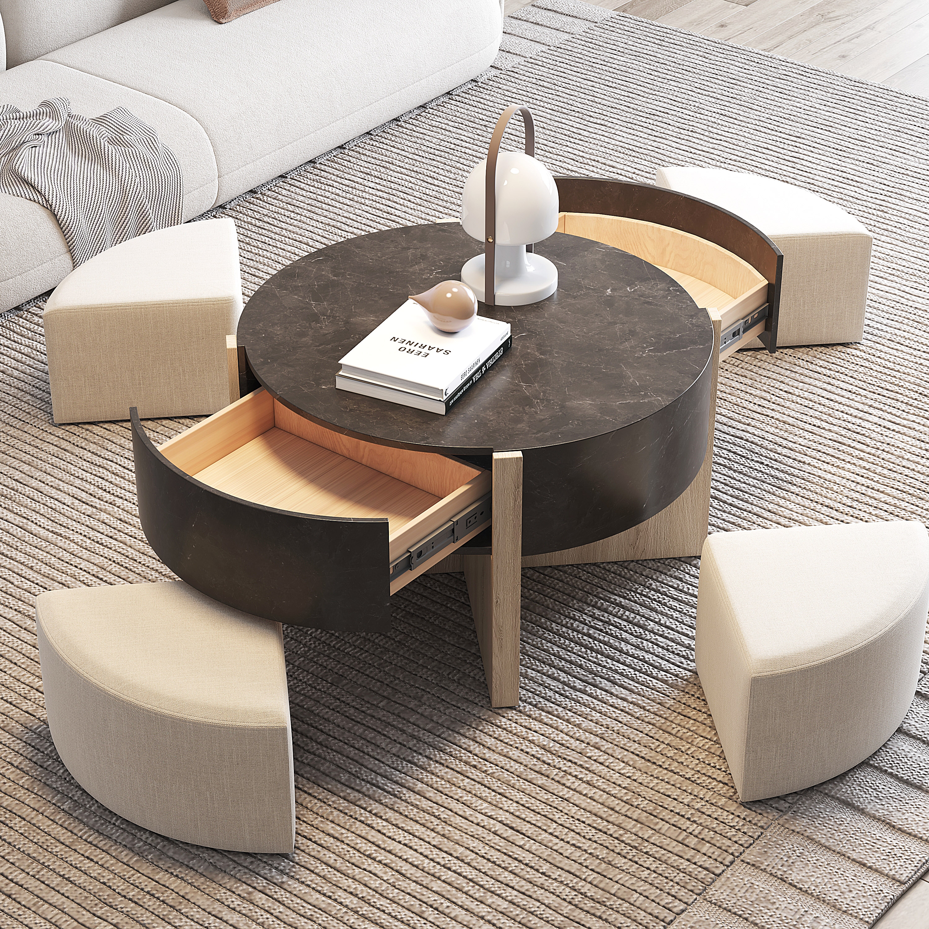 Nesting Coffee Table featuring Distressed Grey Drawers